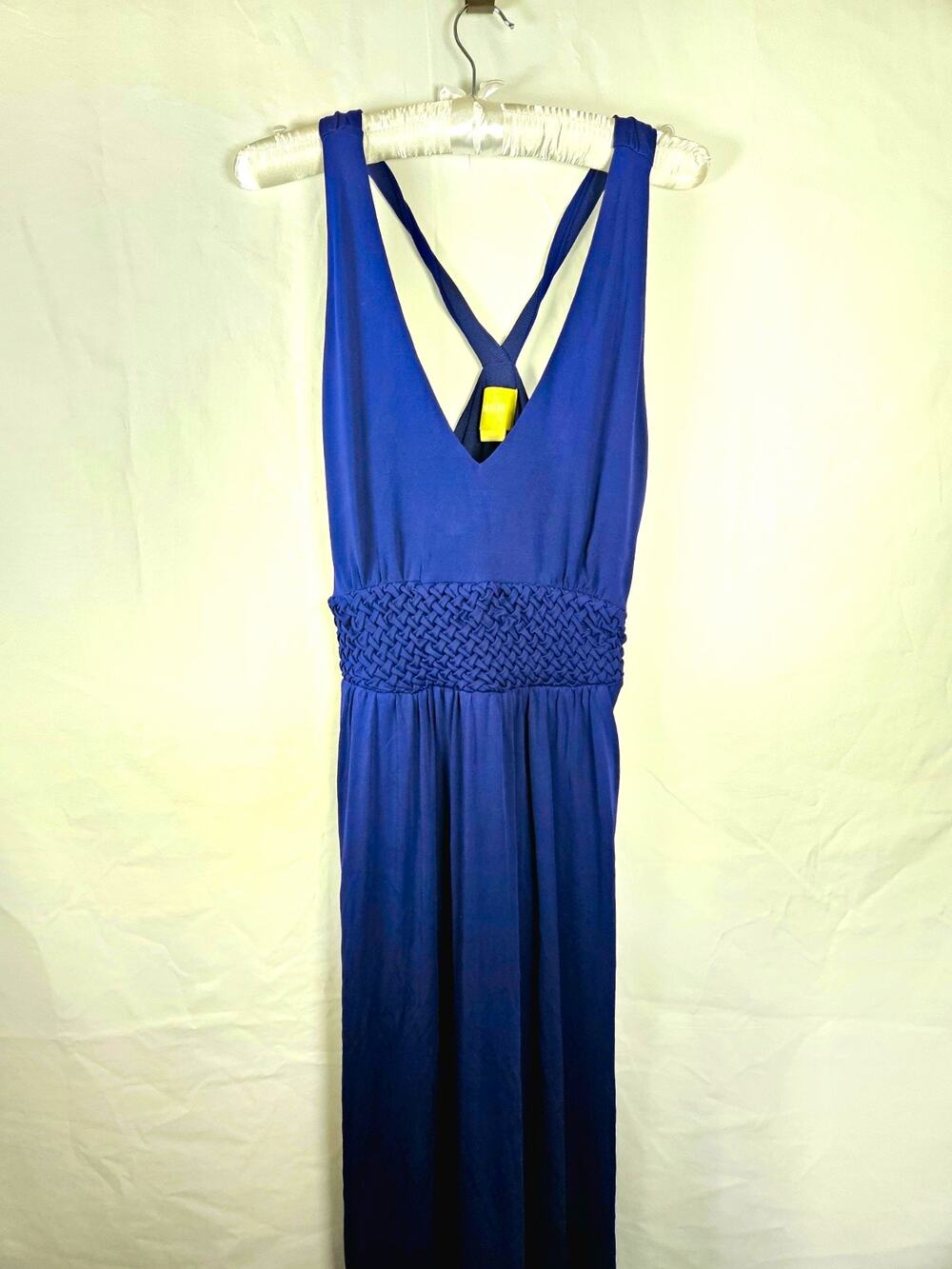 Anthropologie Maeve Yuma Navy Braided Empire Waist Maxi Dress Pockets Size 12